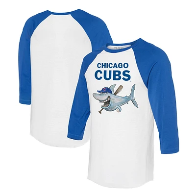 Women's Tiny Turnip White/Royal Chicago Cubs Shark 3/4-Sleeve Raglan T-Shirt