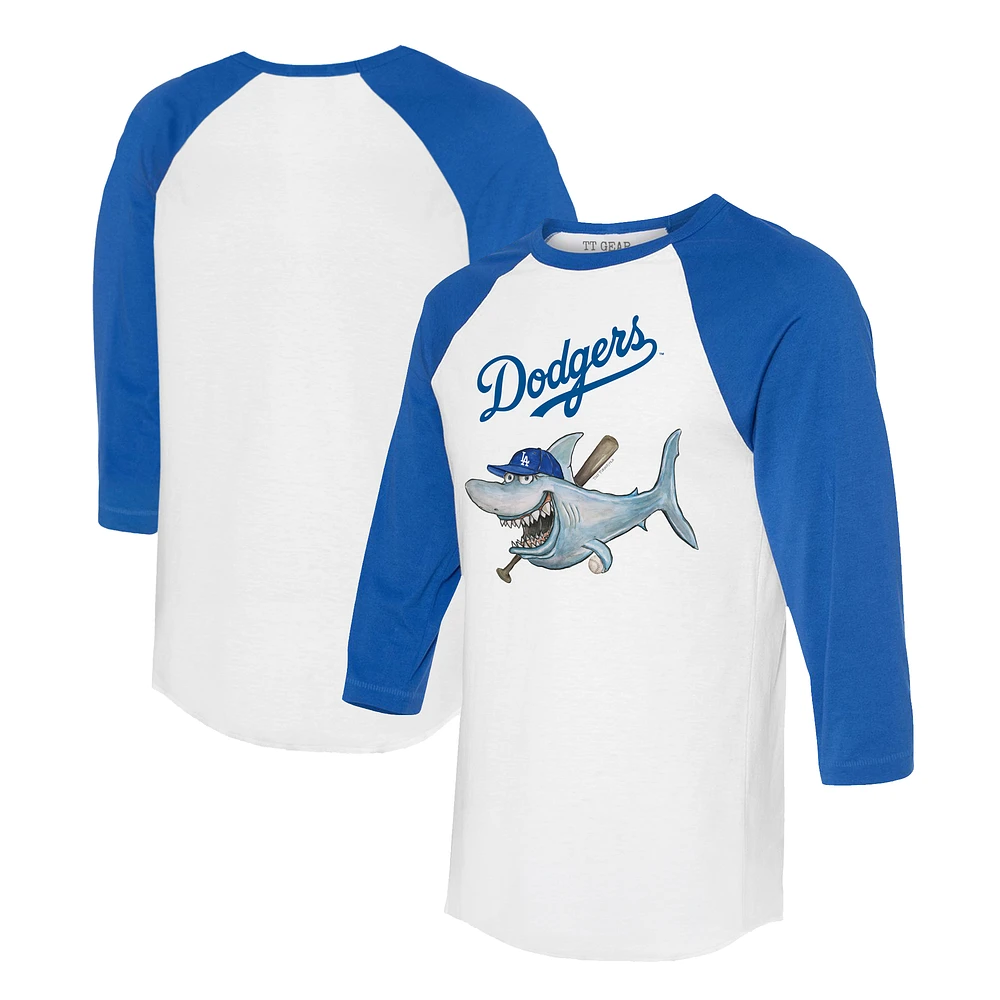 Women's Tiny Turnip White/Royal Los Angeles Dodgers Shark 3/4-Sleeve Raglan T-Shirt