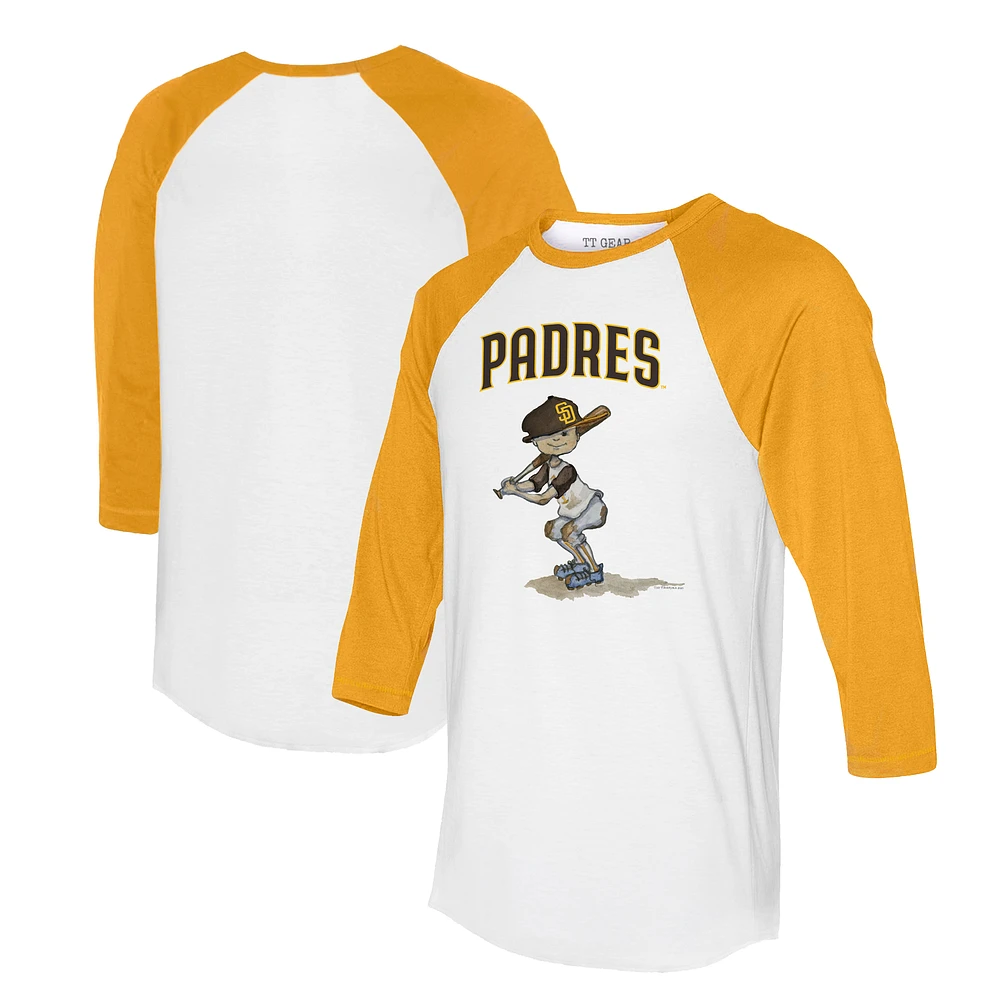 Women's Tiny Turnip White/Gold San Diego Padres Slugger 3/4-Sleeve Raglan T-Shirt