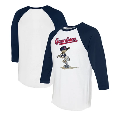 Women's Tiny Turnip White/Navy Cleveland Guardians Slugger 3/4-Sleeve Raglan T-Shirt