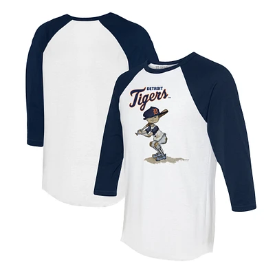 Women's Tiny Turnip White/Navy Detroit Tigers Slugger 3/4-Sleeve Raglan T-Shirt