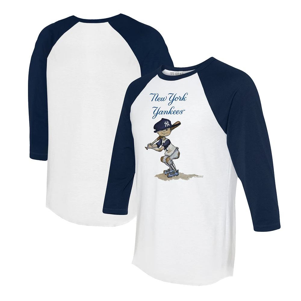 Women's Tiny Turnip White/Navy New York Yankees Slugger 3/4-Sleeve Raglan T-Shirt