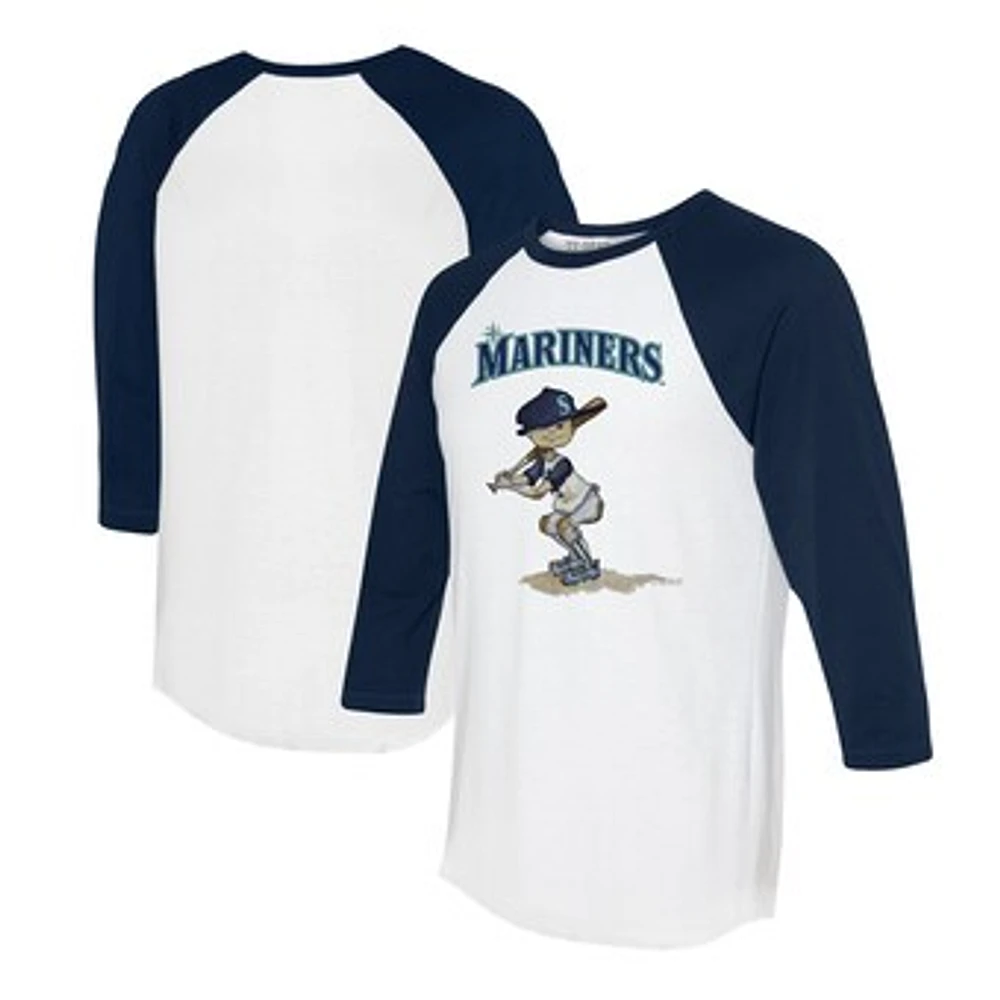 Women's Tiny Turnip White/Navy Seattle Mariners Slugger 3/4-Sleeve Raglan T-Shirt