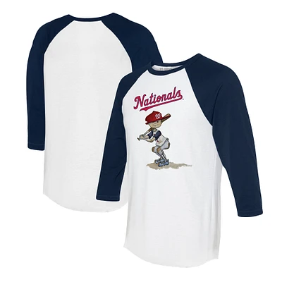 Women's Tiny Turnip White/Navy Washington Nationals Slugger 3/4-Sleeve Raglan T-Shirt