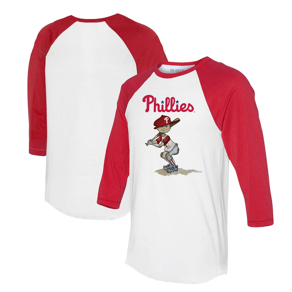 Women's Tiny Turnip White/Red Philadelphia Phillies Slugger 3/4-Sleeve Raglan T-Shirt
