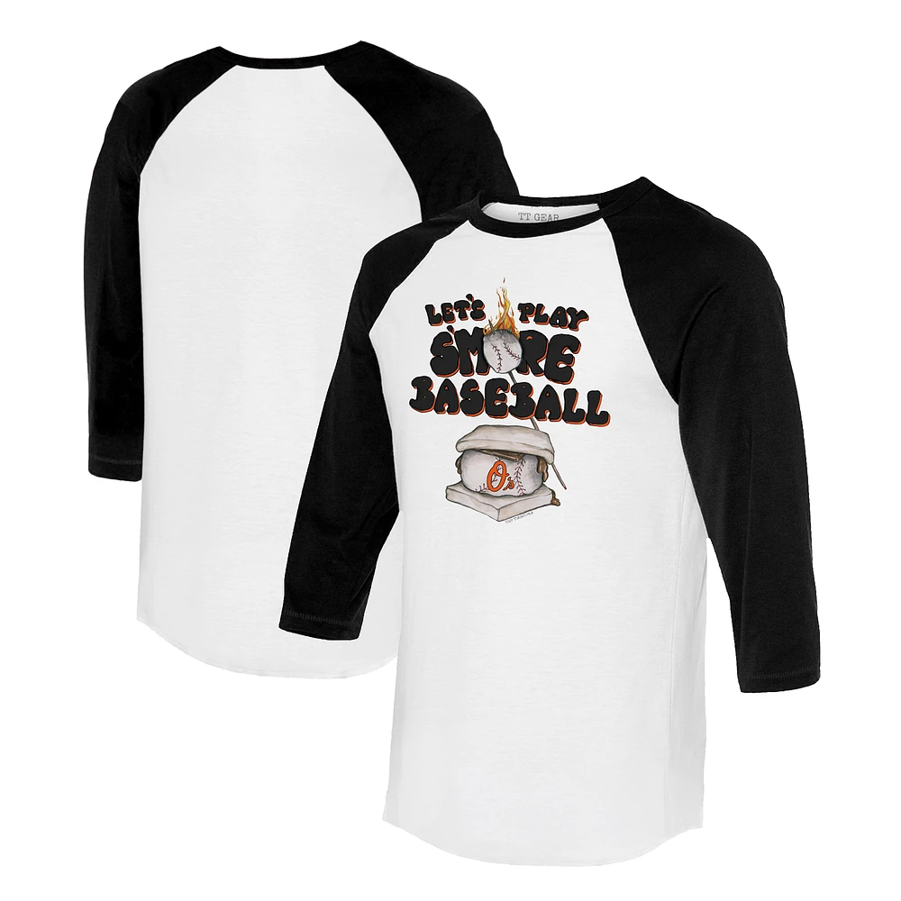 Women's Tiny Turnip White/Black Baltimore Orioles Smores 3/4-Sleeve Raglan T-Shirt
