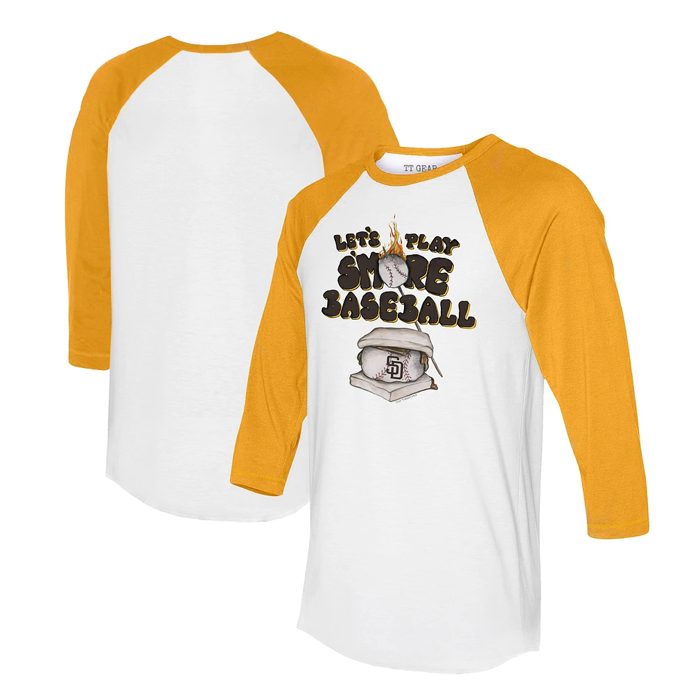 Women's Tiny Turnip White/Gold San Diego Padres Smores 3/4-Sleeve Raglan T-Shirt