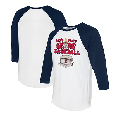 Women's Tiny Turnip White/Navy Cleveland Guardians Smores 3/4-Sleeve Raglan T-Shirt