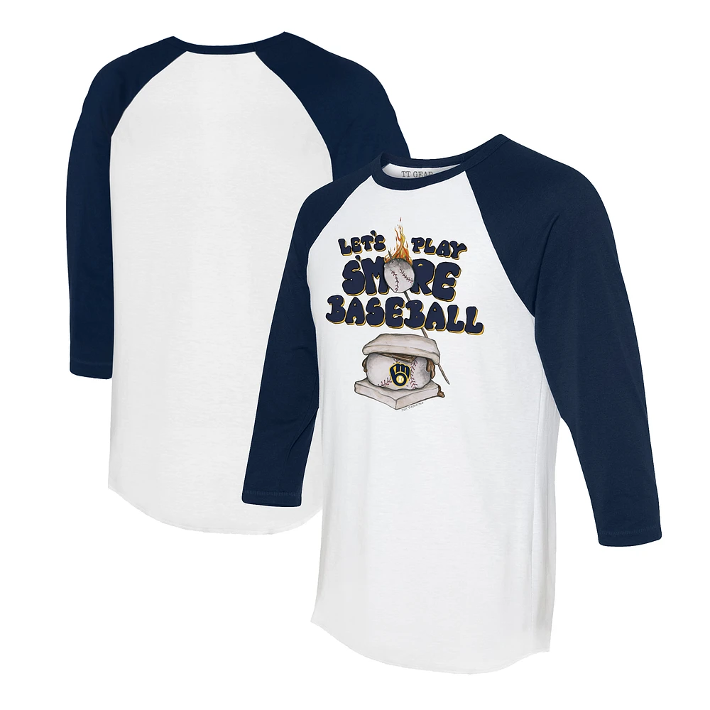 Women's Tiny Turnip White/Navy Milwaukee Brewers Smores 3/4-Sleeve Raglan T-Shirt
