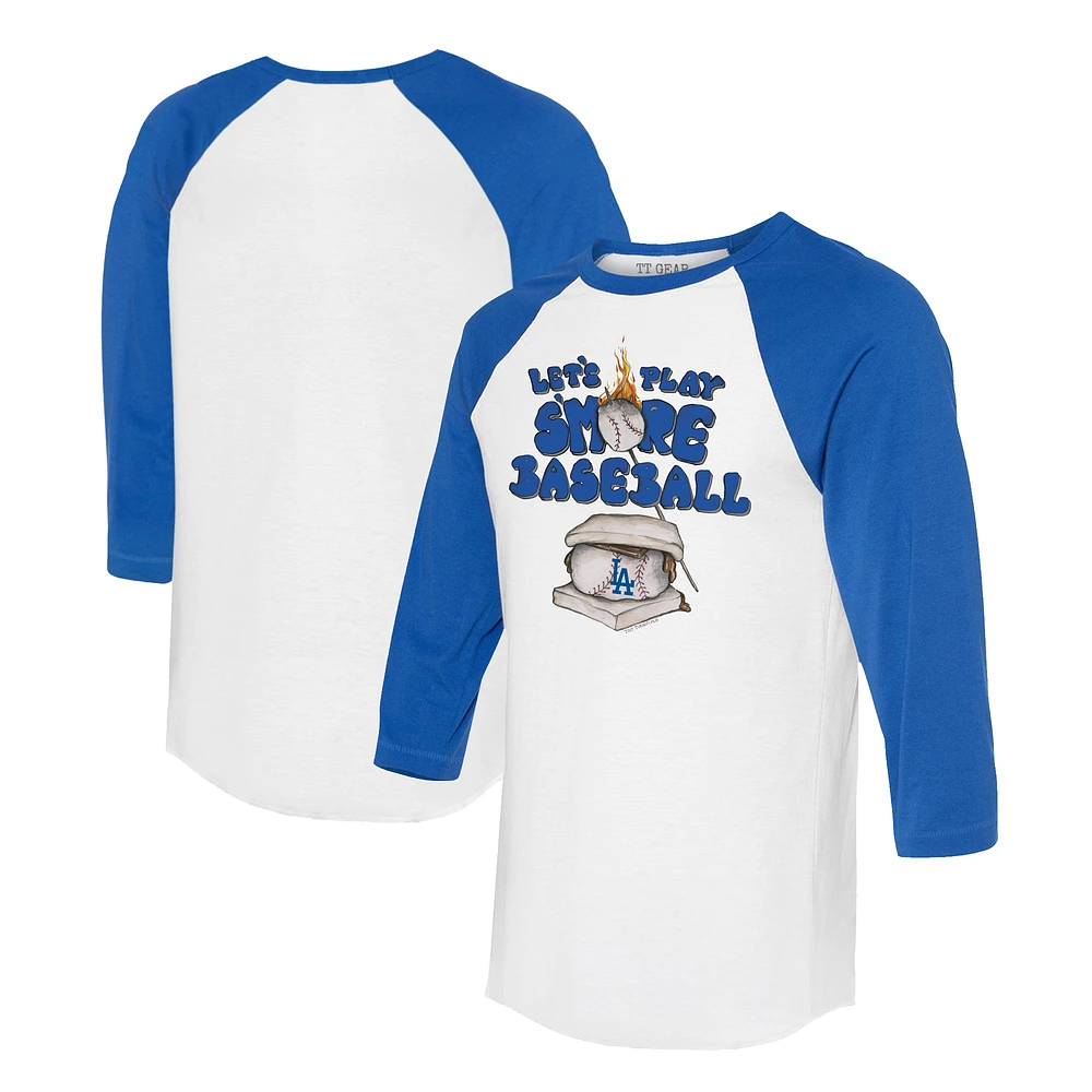 Women's Tiny Turnip White/Royal Los Angeles Dodgers Smores 3/4-Sleeve Raglan T-Shirt