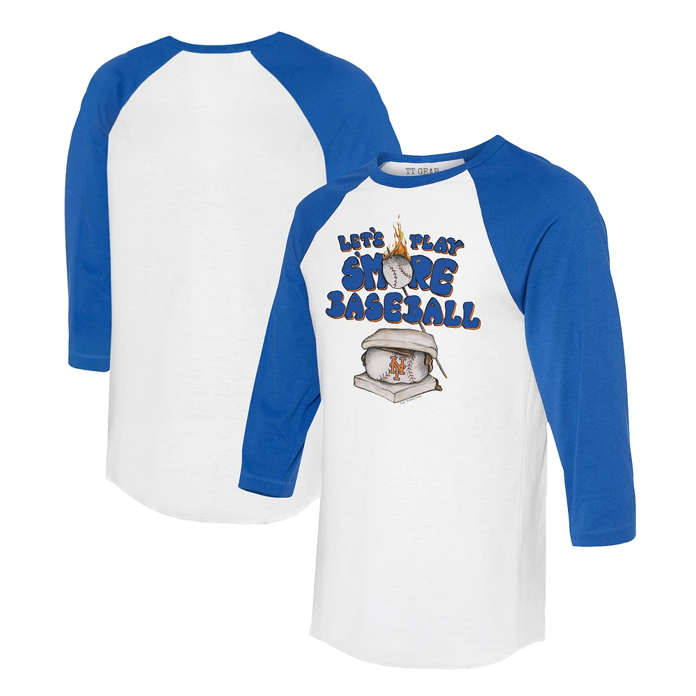 Women's Tiny Turnip White/Royal New York Mets Smores 3/4-Sleeve Raglan T-Shirt