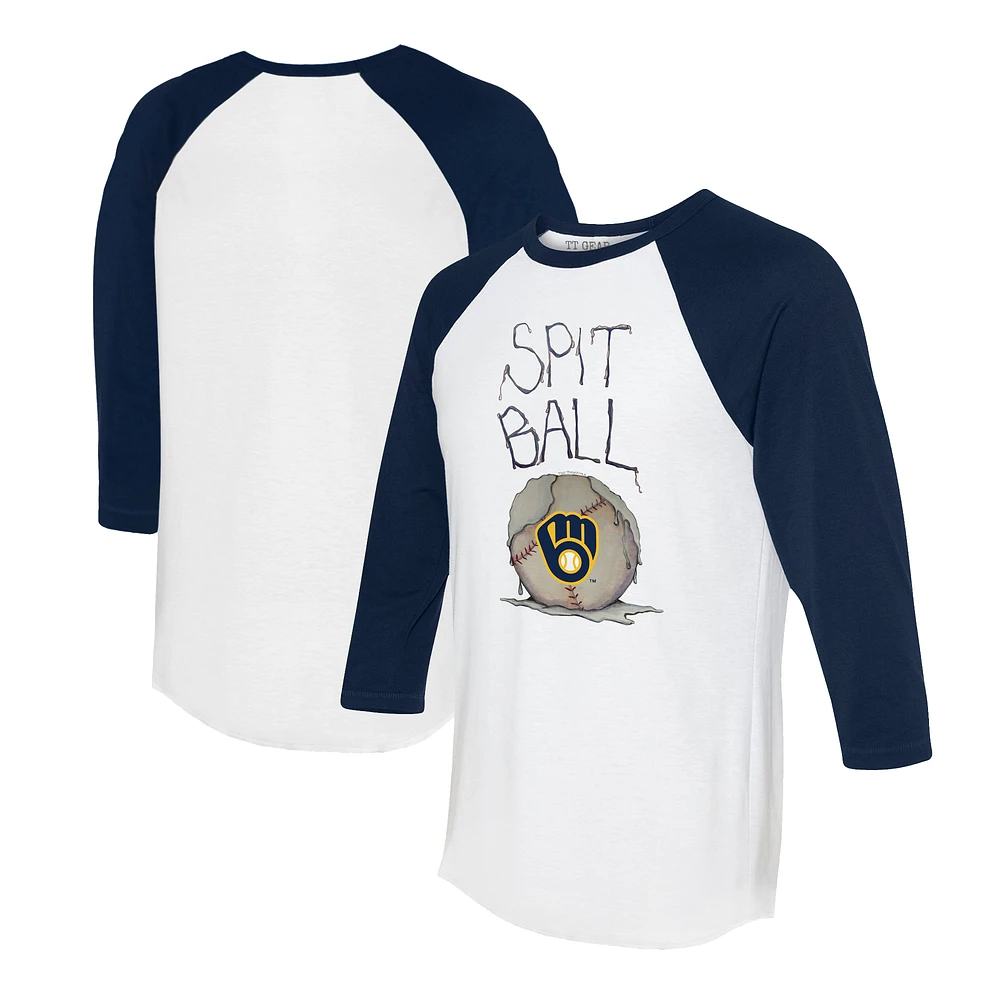 Women's Tiny Turnip White/Navy Milwaukee Brewers Spit Ball 3/4-Sleeve Raglan T-Shirt