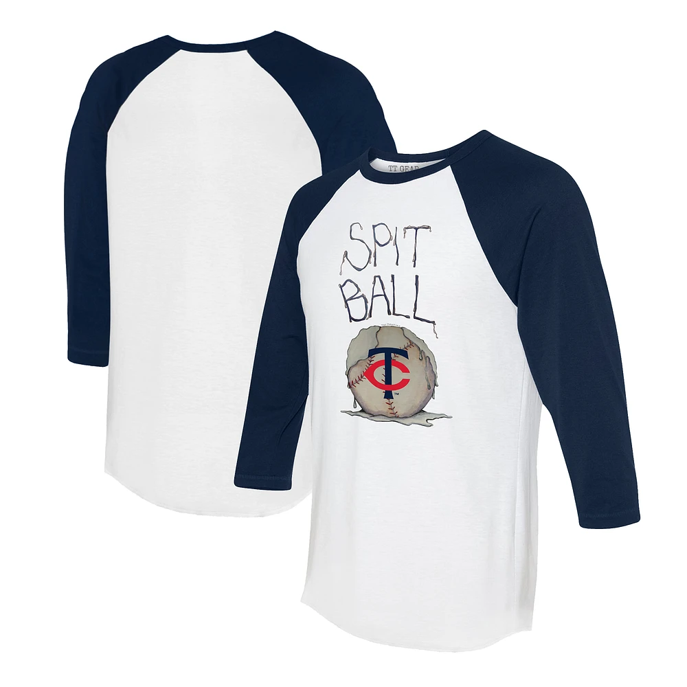 Women's Tiny Turnip White/Navy Minnesota Twins Spit Ball 3/4-Sleeve Raglan T-Shirt
