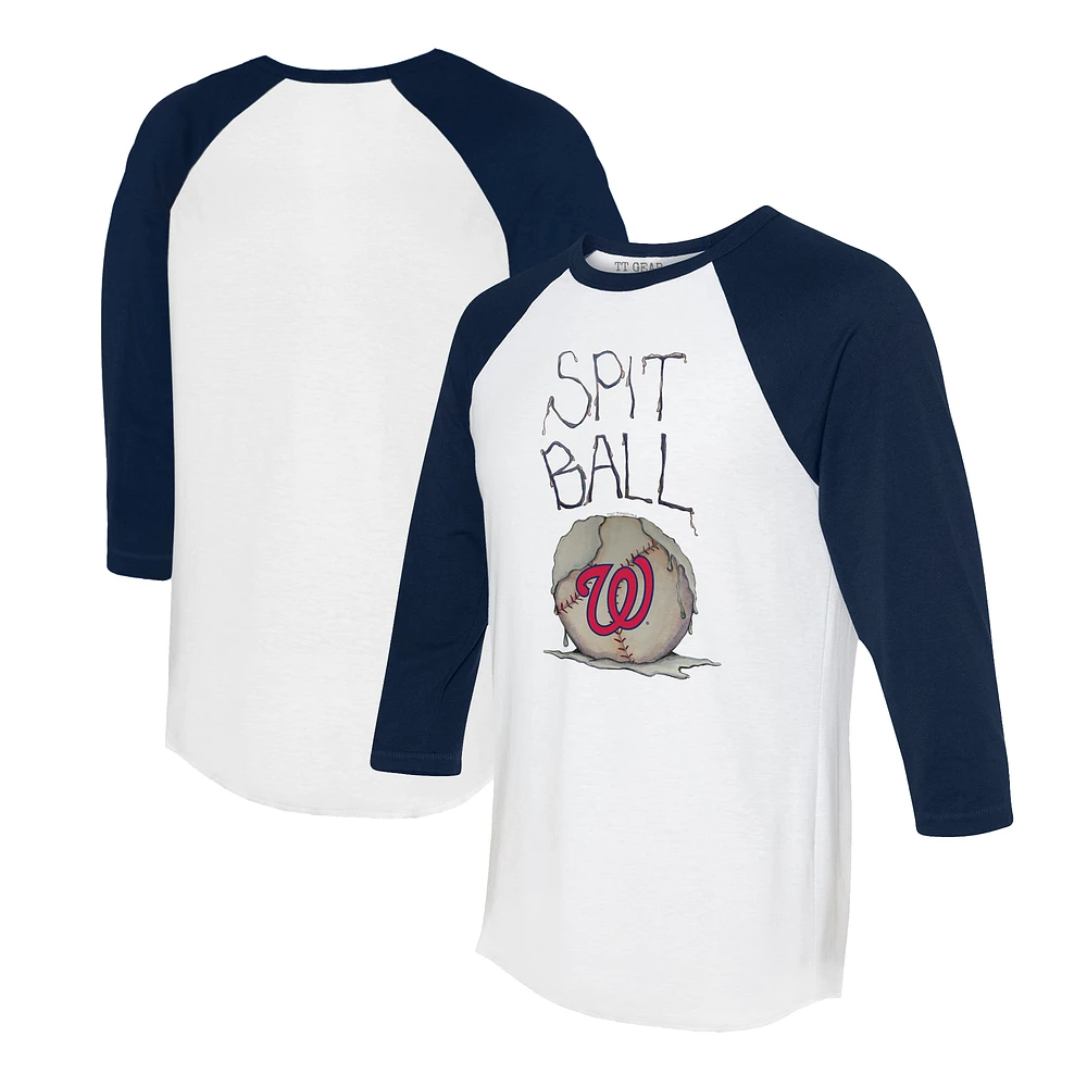 Women's Tiny Turnip White/Navy Washington Nationals Spit Ball 3/4-Sleeve Raglan T-Shirt