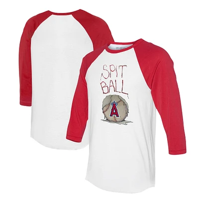 Women's Tiny Turnip White/Red Los Angeles Angels Spit Ball 3/4-Sleeve Raglan T-Shirt