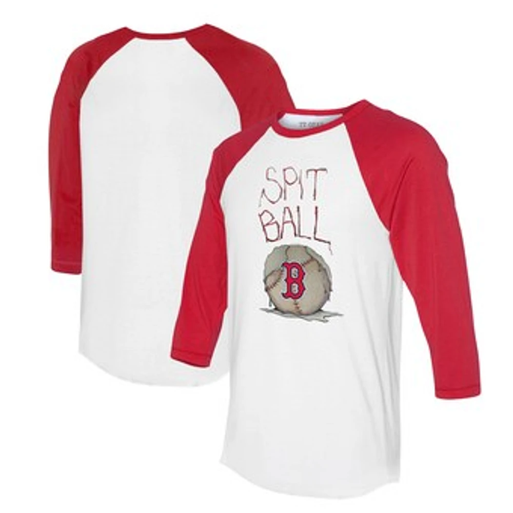 Women's Tiny Turnip White/Red Boston Red Sox Spit Ball 3/4-Sleeve Raglan T-Shirt