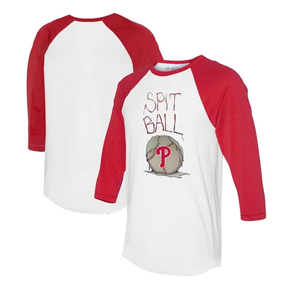 Women's Tiny Turnip White/Red Philadelphia Phillies Spit Ball 3/4-Sleeve Raglan T-Shirt