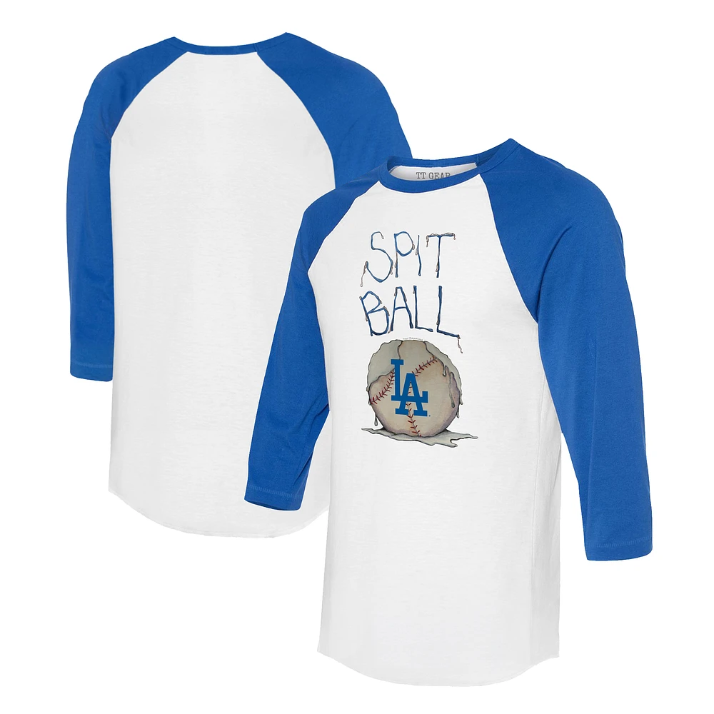 Women's Tiny Turnip White/Royal Los Angeles Dodgers Spit Ball 3/4-Sleeve Raglan T-Shirt