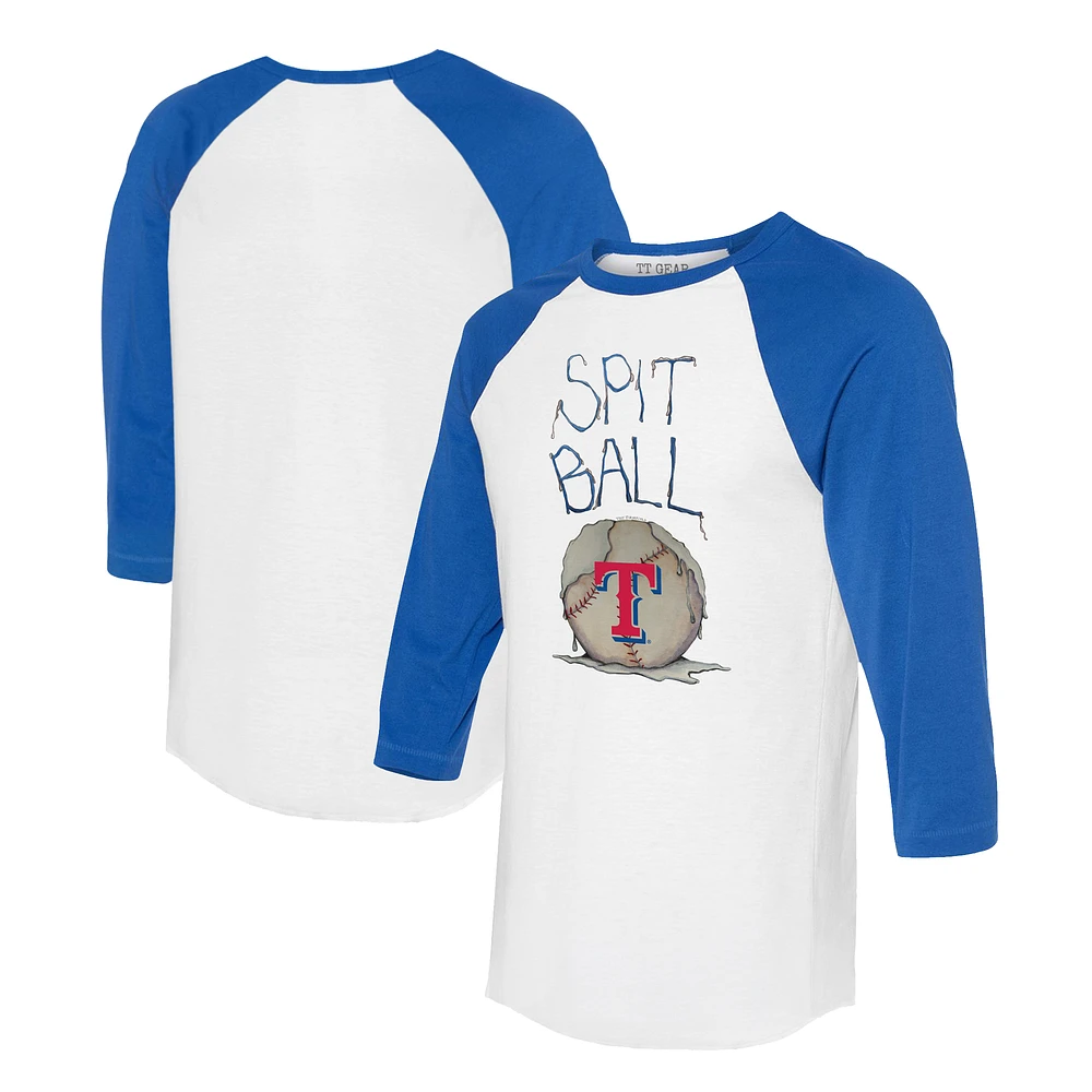 Women's Tiny Turnip White/Royal Texas Rangers Spit Ball 3/4-Sleeve Raglan T-Shirt