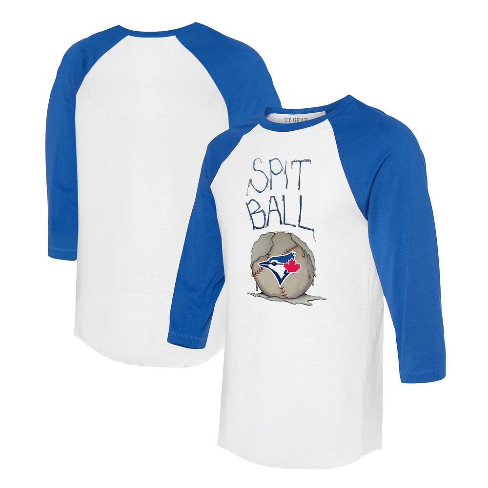Women's Tiny Turnip White/Royal Toronto Blue Jays Spit Ball 3/4-Sleeve Raglan T-Shirt