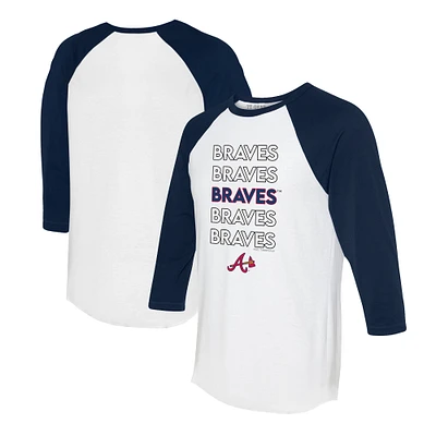 Women's Tiny Turnip White/Navy Atlanta Braves Stacked 3/4-Sleeve Raglan T-Shirt