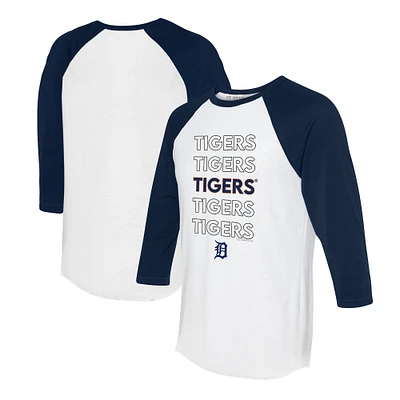 Women's Tiny Turnip White/Navy Detroit Tigers Stacked 3/4-Sleeve Raglan T-Shirt
