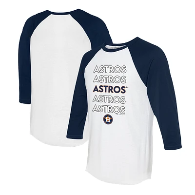 Women's Tiny Turnip White/Navy Houston Astros Stacked 3/4-Sleeve Raglan T-Shirt