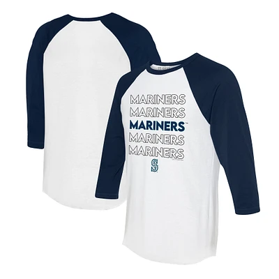 Women's Tiny Turnip White/Navy Seattle Mariners Stacked 3/4-Sleeve Raglan T-Shirt