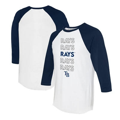 Women's Tiny Turnip White/Navy Tampa Bay Rays Stacked 3/4-Sleeve Raglan T-Shirt
