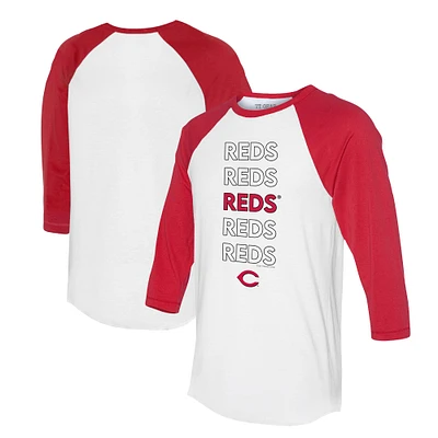 Unisex Tiny Turnip White/Red Cincinnati Reds Stacked 3/4-Sleeve Raglan T-Shirt