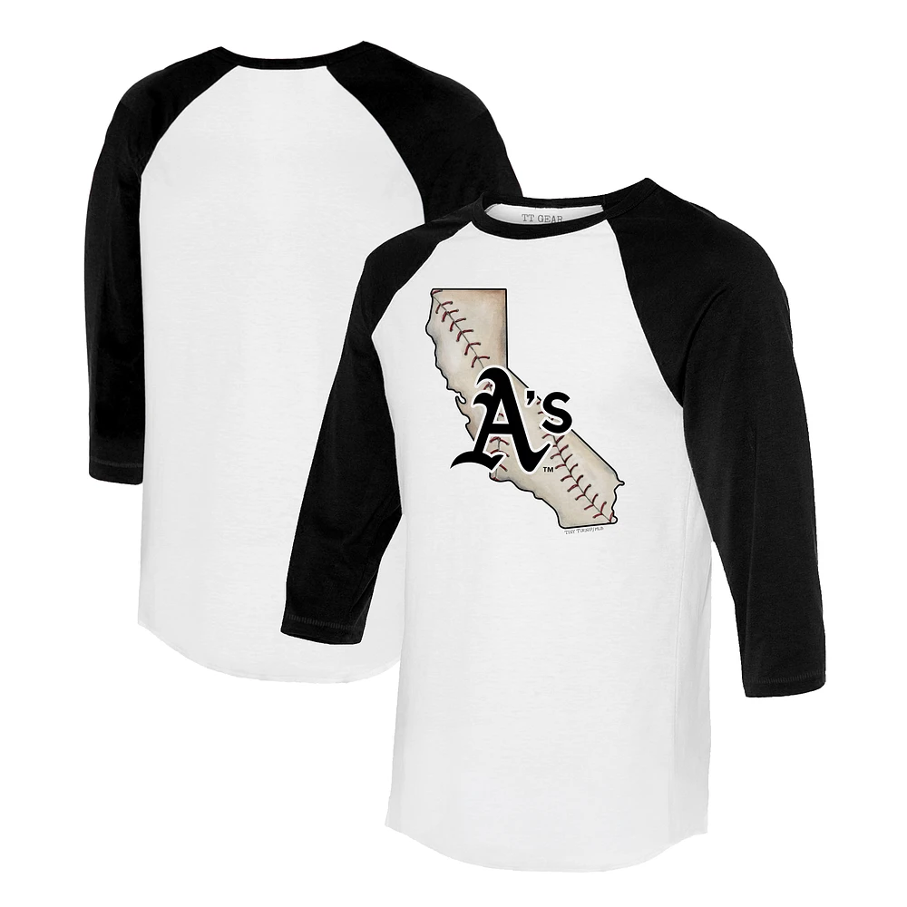 Unisex Tiny Turnip White/Black Athletics State Outline 3/4-Sleeve Raglan T-Shirt