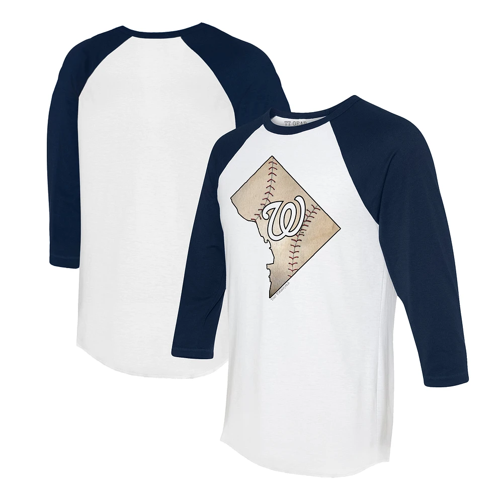 Unisex Tiny Turnip White/Navy Washington Nationals State Outline 3/4-Sleeve Raglan T-Shirt