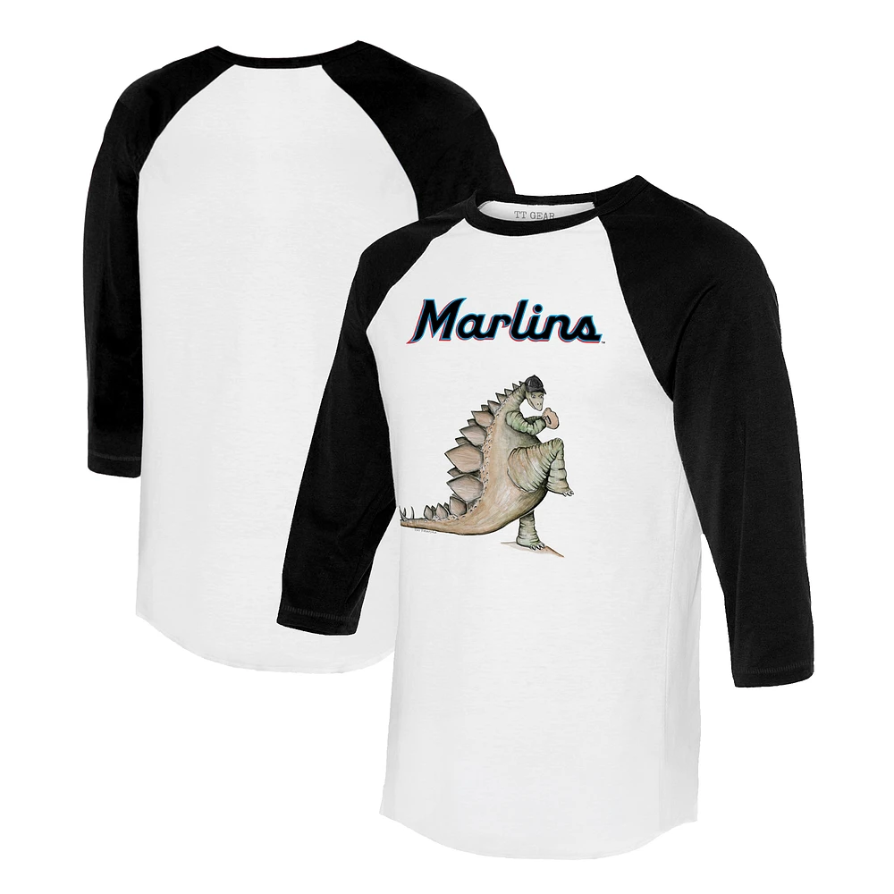Unisex Tiny Turnip White/Black Miami Marlins Stega 3/4-Sleeve Raglan T-Shirt