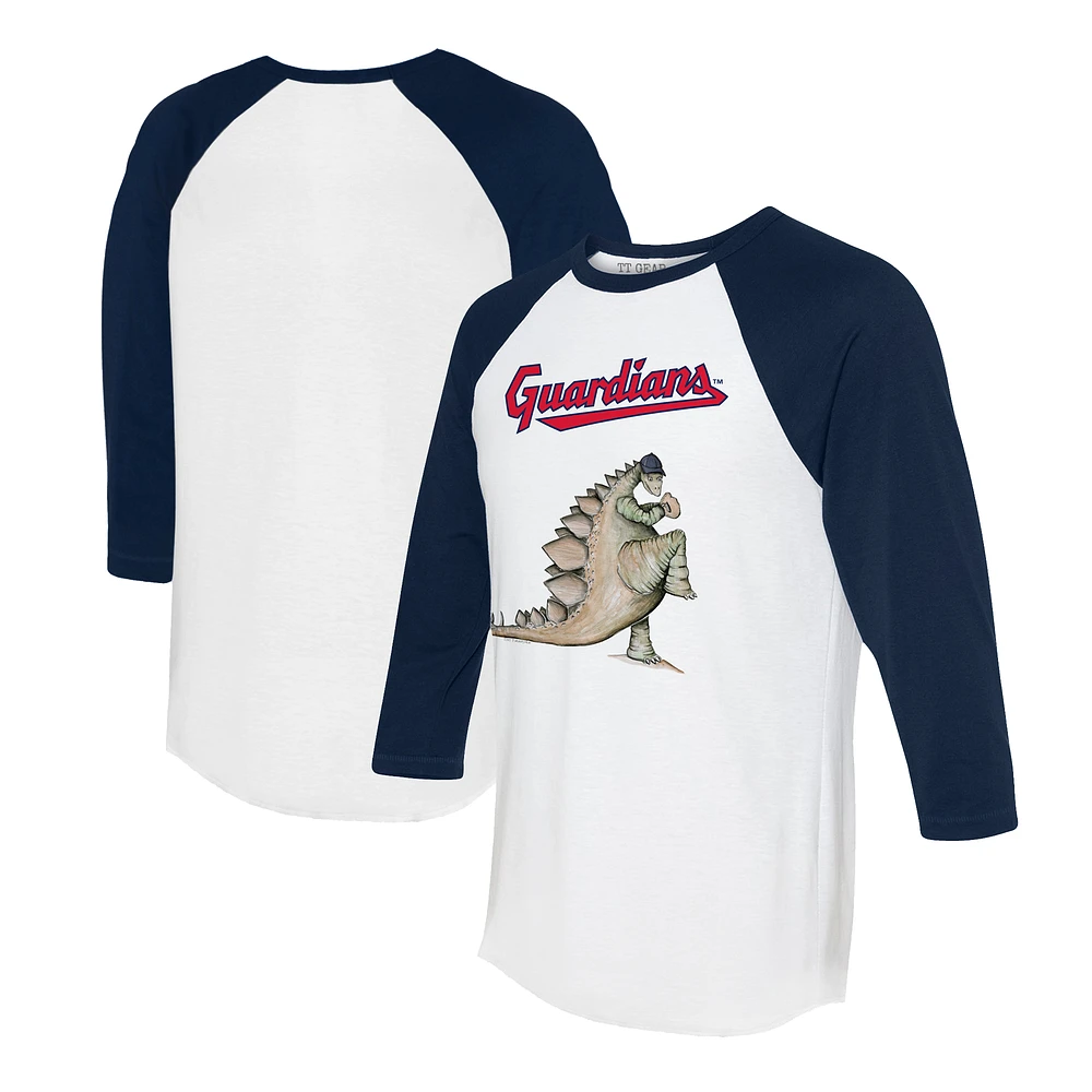 Unisex Tiny Turnip White/Navy Cleveland Guardians Stega 3/4-Sleeve Raglan T-Shirt