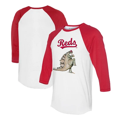 Unisex Tiny Turnip White/Red Cincinnati Reds Stega 3/4-Sleeve Raglan T-Shirt
