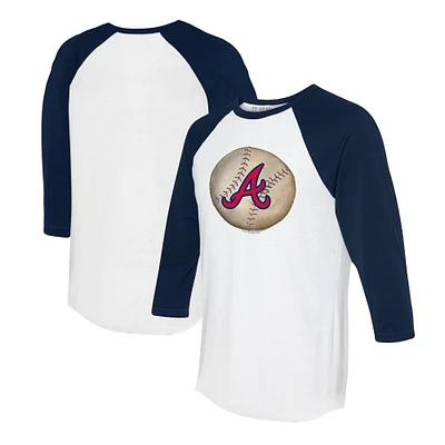 Unisex Tiny Turnip White/Navy Atlanta Braves Stitched Baseball 3/4-Sleeve Raglan T-Shirt