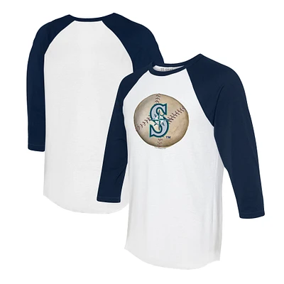 Unisex Tiny Turnip White/Navy Seattle Mariners Stitched Baseball 3/4-Sleeve Raglan T-Shirt