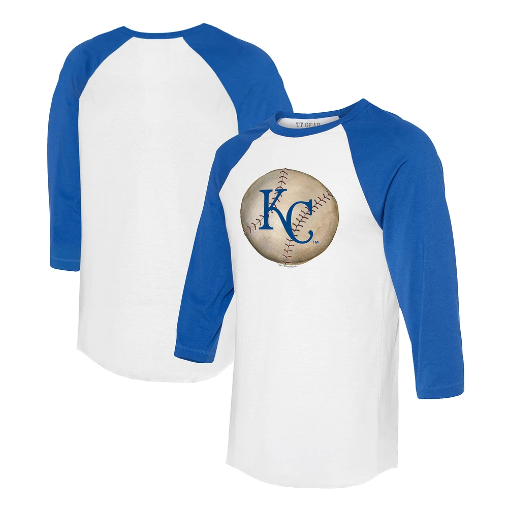 Unisex Tiny Turnip White/Royal Kansas City Royals Stitched Baseball 3/4-Sleeve Raglan T-Shirt