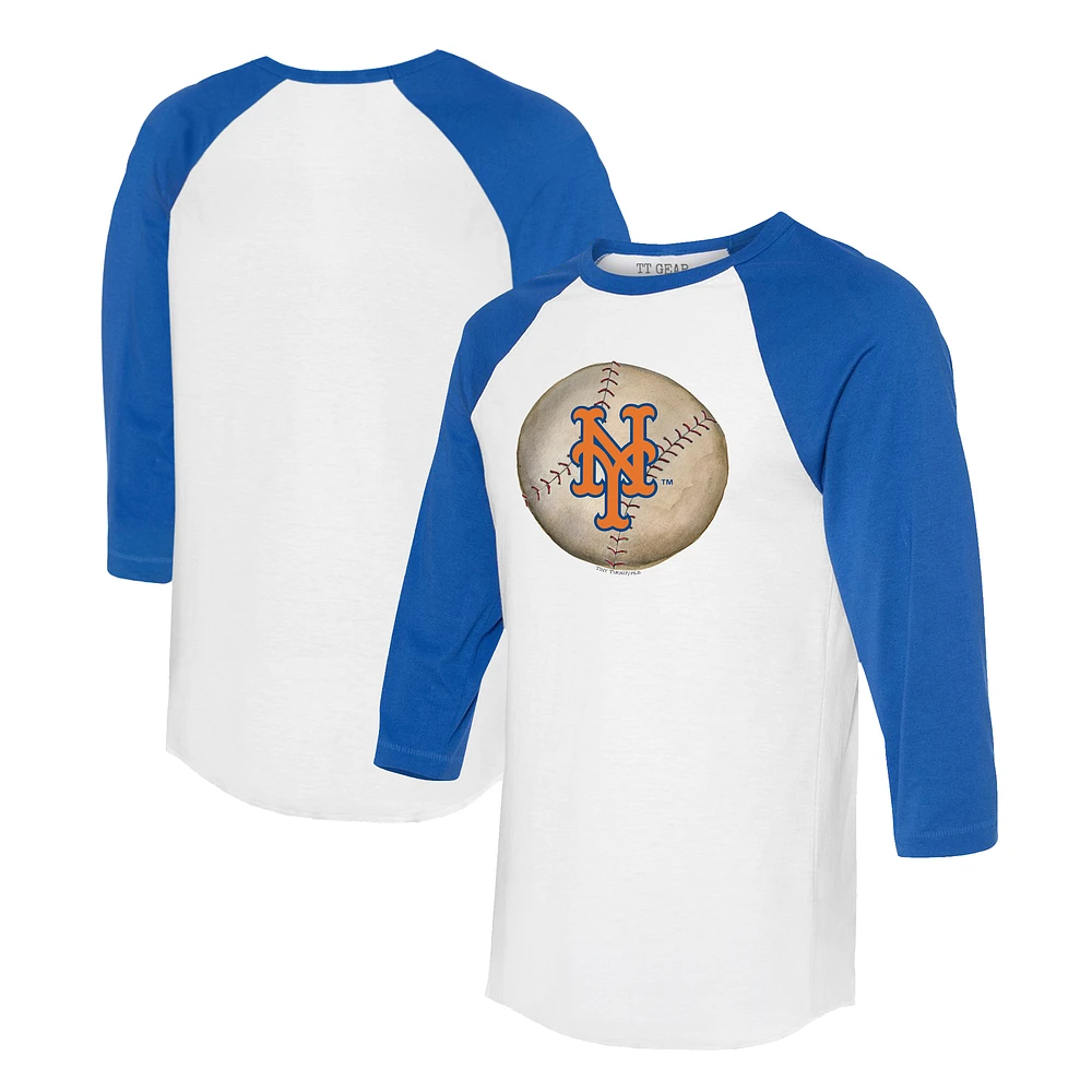 Unisex Tiny Turnip White/Royal New York Mets Stitched Baseball 3/4-Sleeve Raglan T-Shirt