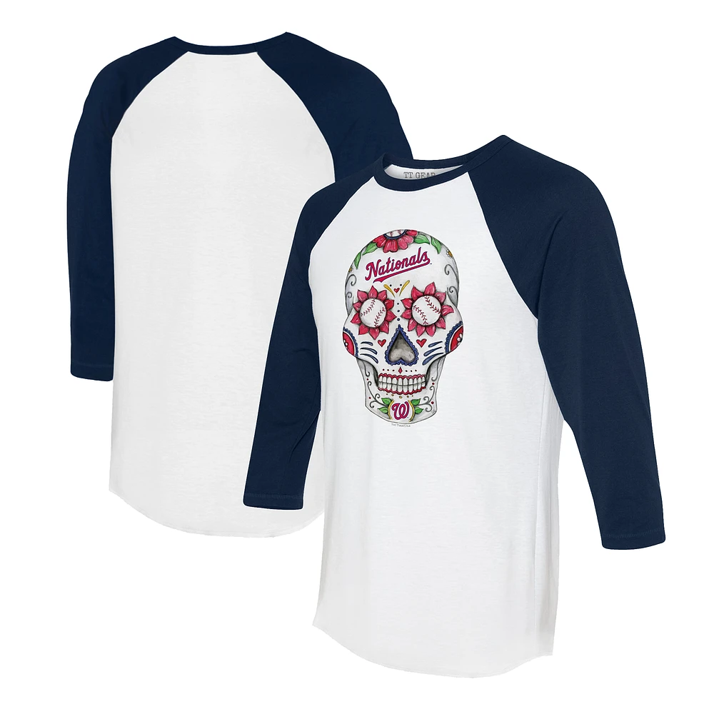 Unisex Tiny Turnip White/Navy Washington Nationals Sugar Skull 3/4-Sleeve Raglan T-Shirt
