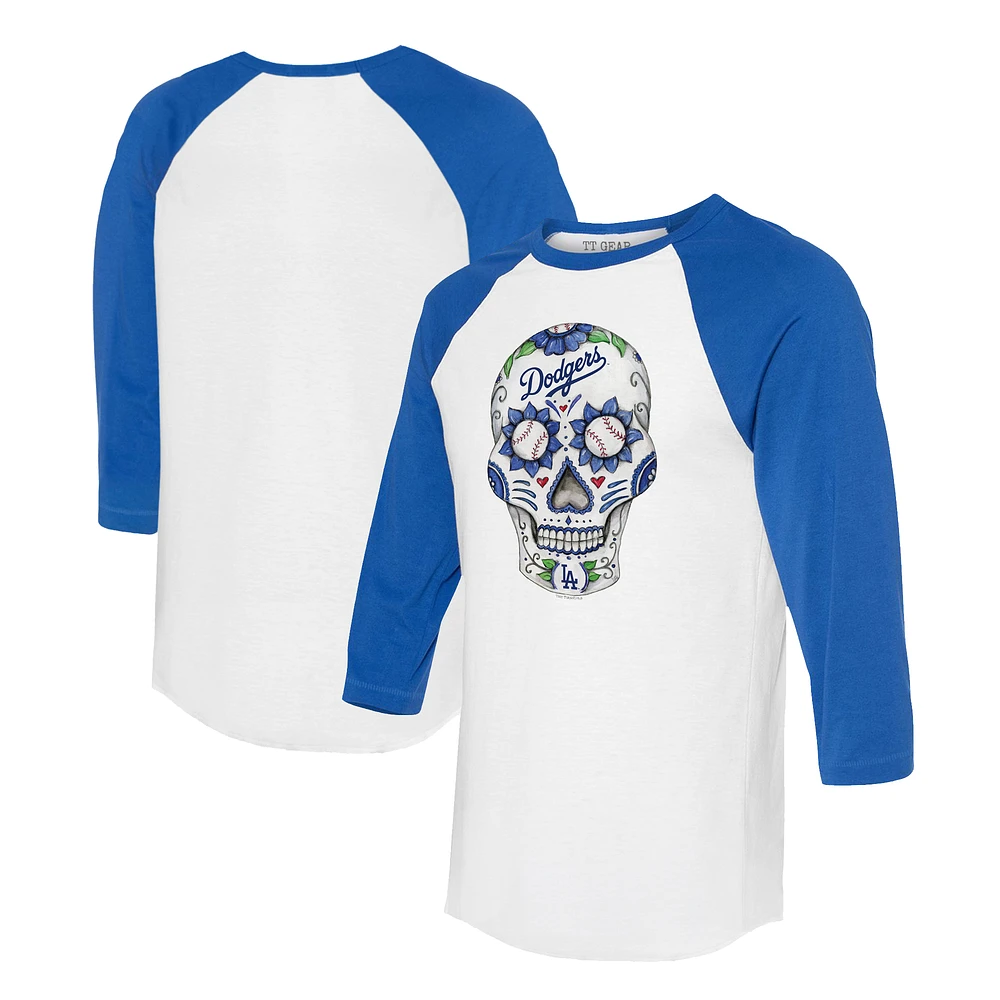 Unisex Tiny Turnip White/Royal Los Angeles Dodgers Sugar Skull 3/4-Sleeve Raglan T-Shirt