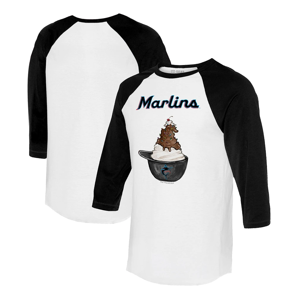 Unisex Tiny Turnip White/Black Miami Marlins Sundae Helmet 3/4-Sleeve Raglan T-Shirt