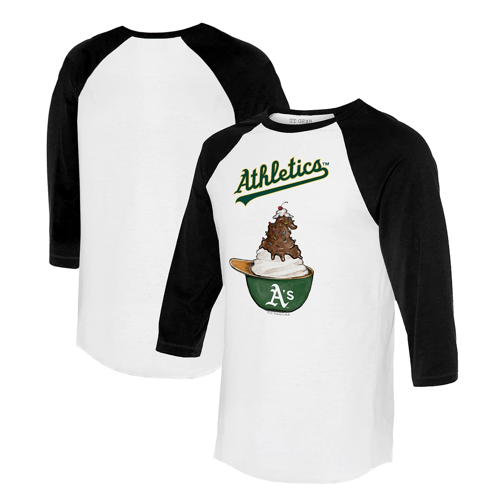 Unisex Tiny Turnip White/Black Athletics Sundae Helmet 3/4-Sleeve Raglan T-Shirt