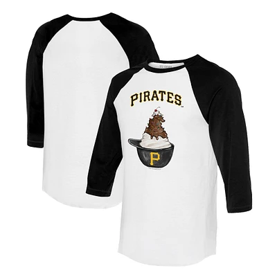 Unisex Tiny Turnip White/Black Pittsburgh Pirates Sundae Helmet 3/4-Sleeve Raglan T-Shirt