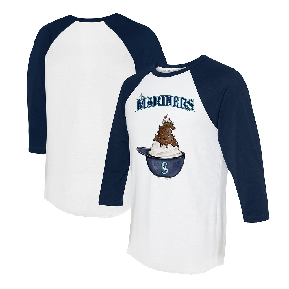 Unisex Tiny Turnip White/Navy Seattle Mariners Sundae Helmet 3/4-Sleeve Raglan T-Shirt