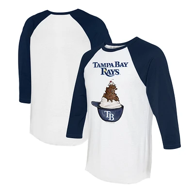 Unisex Tiny Turnip White/Navy Tampa Bay Rays Sundae Helmet 3/4-Sleeve Raglan T-Shirt