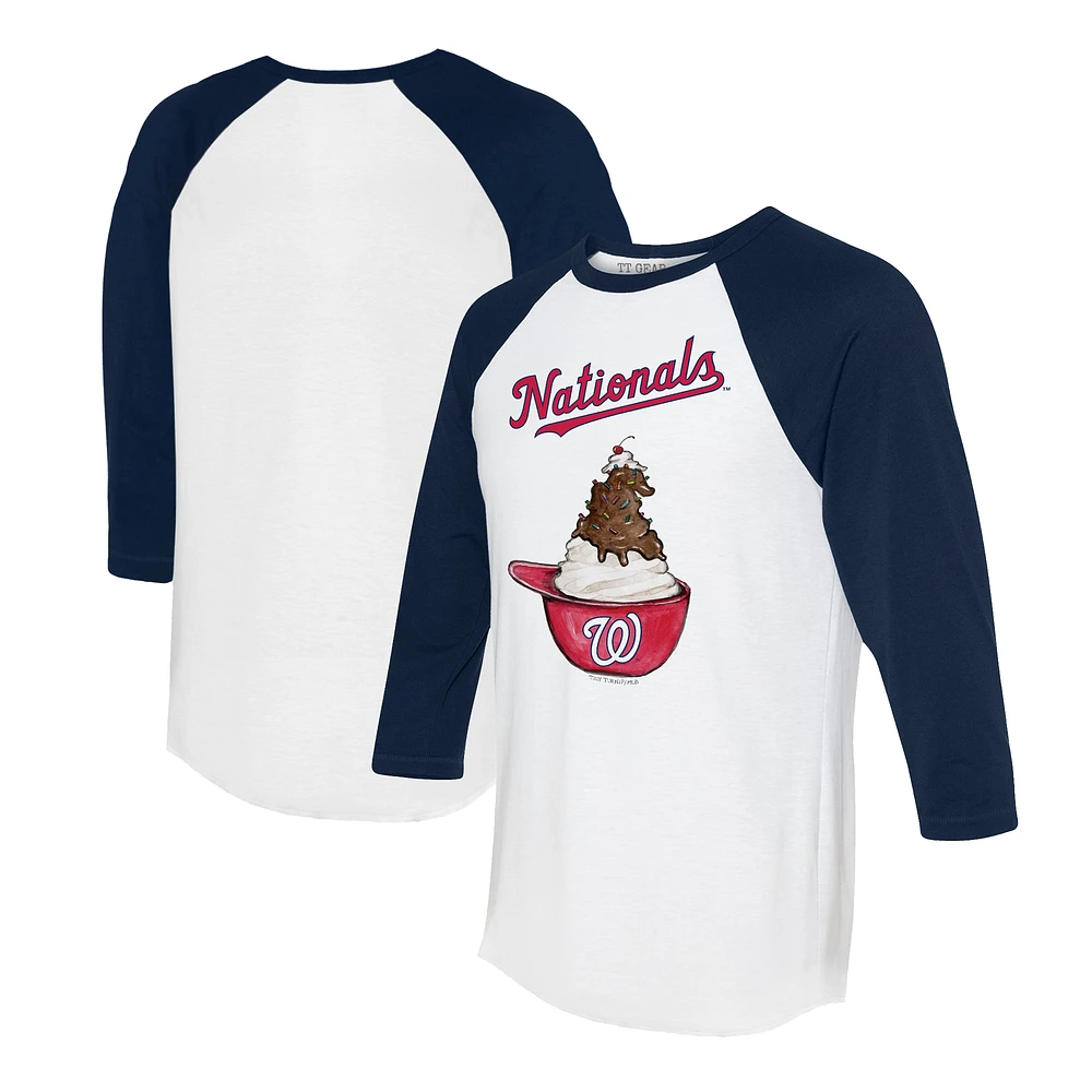 Unisex Tiny Turnip White/Navy Washington Nationals Sundae Helmet 3/4-Sleeve Raglan T-Shirt
