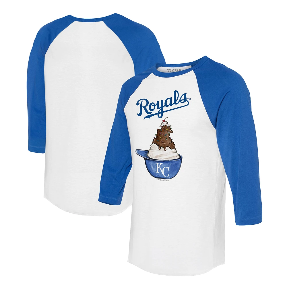 Unisex Tiny Turnip White/Royal Kansas City Royals Sundae Helmet 3/4-Sleeve Raglan T-Shirt