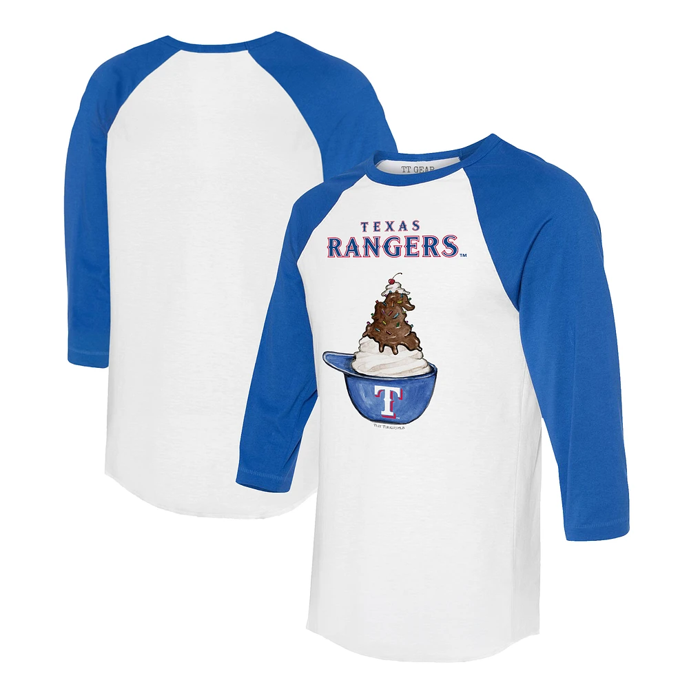 Unisex Tiny Turnip White/Royal Texas Rangers Sundae Helmet 3/4-Sleeve Raglan T-Shirt