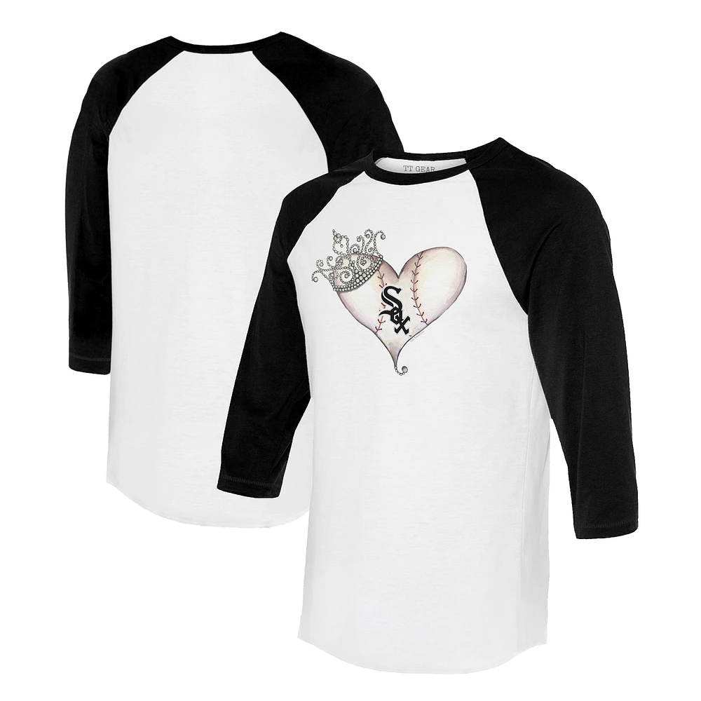 Unisex Tiny Turnip White/Black Chicago White Sox Tiara Heart 3/4-Sleeve Raglan T-Shirt